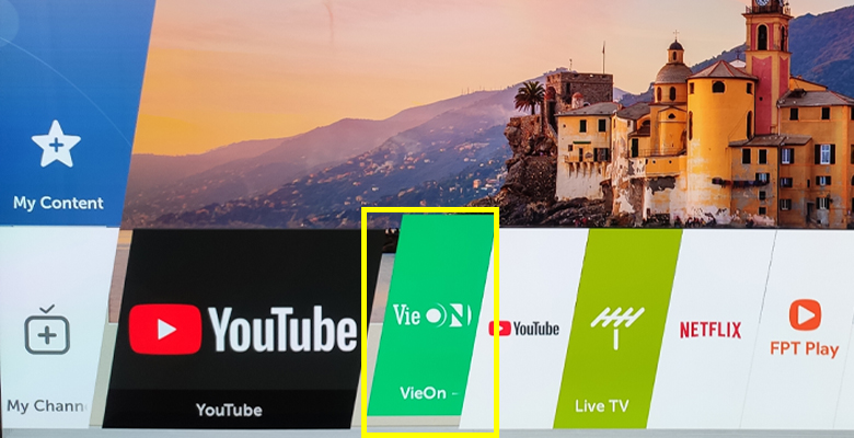 Mở ứng dụng VieOn trên smart tivi LG