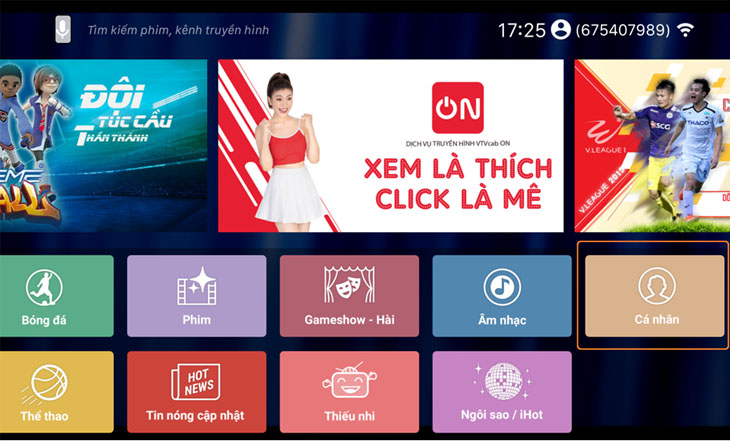 Từ màn hình Home truy cập vào chuyên mục cá nhân
