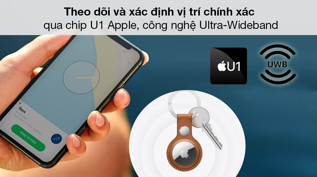 AirTag 1 Pack MX532 sở hữu khả năng định vị chuẩn xác nhờ sử dụng chip U1 Apple, công nghệ Ultra-Wideband