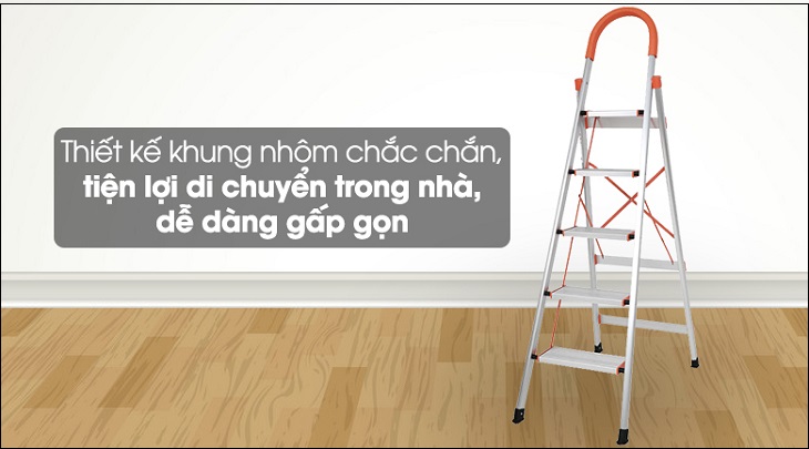Thang nhôm ghế 5 bậc Advindeq ADS-705 tiện lợi gấp gọn và lưu trữ trong nhà