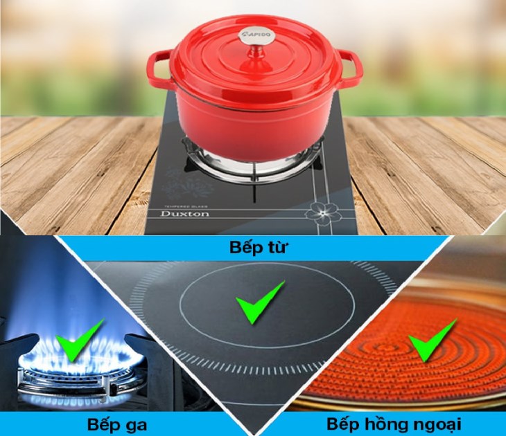Nồi gang đúc 24 cm Rapido RK24-RD sử dụng được trên mọi loại bếp trên thị trường