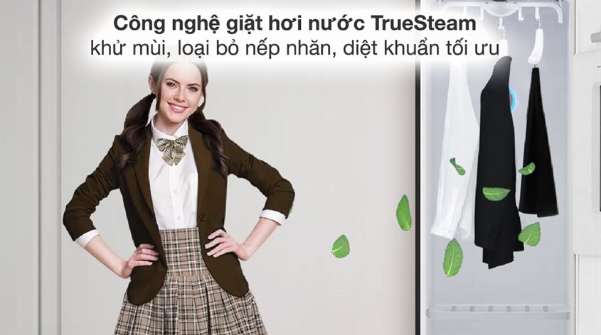 Tủ chăm sóc quần áo thông minh LG S5BOC hỗ trợ công nghệ giặt hơi nước TrueSteam loại bỏ mùi hôi, nếp nhăn, diệt khuẩn tối ưu