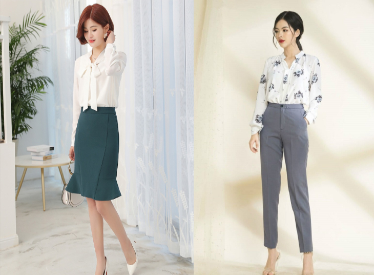 Quần tây/chân váy mix sơ mi vải mỏng, nhẹ
