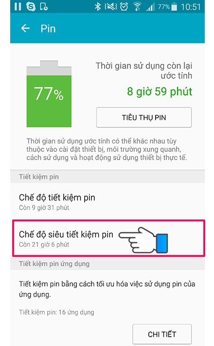Với chế độ Siêu tiết kiệm pin của Samsung thì smartphone của bạn có thể tăng thời gian sử dụng lên nhiều hơn