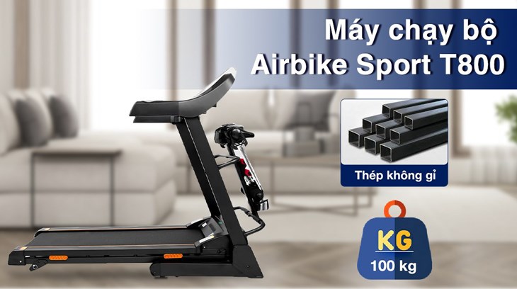 Máy chạy bộ Airbike Sport T800 cho phép người dùng gấp gọn dễ dàng, giúp tiết kiệm không gian