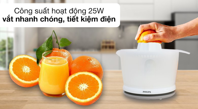 Máy vắt cam Philips 25W HR2738 có công suất 25W mang đến khả năng vắt nhanh chóng