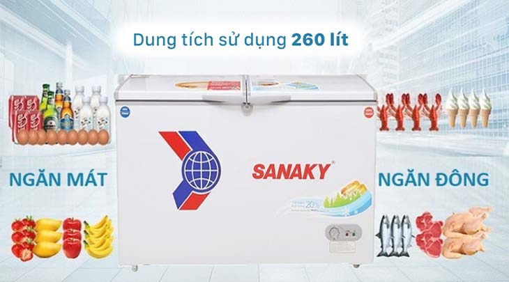 Tủ đông Sanaky 260 lít VH-3699W1 là loại tủ đông thường có dung tích sử dụng 260 lít chứa nhiều thực phẩm