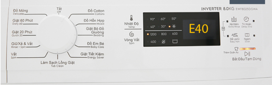 Lỗi E40 trên máy giặt Electrolux