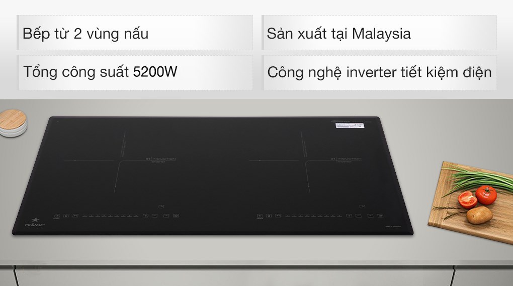Bếp từ đôi lắp âm Pramie 2208 tích hợp công nghệ inverter giúp tiết kiệm điện năng