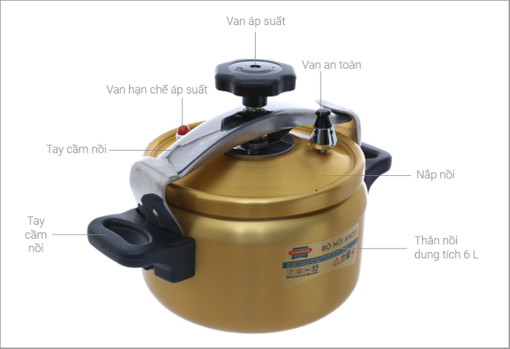 Cấu tạo chi tiết của nồi áp suất cơ Sunhouse SHA8504 5 lít
