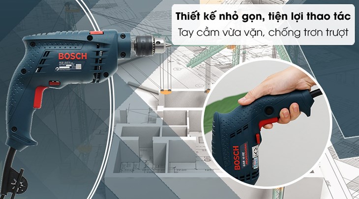 Máy khoan động lực điện Bosch GSB 10 RE 500W có thiết kế nhỏ gọn, được sử dụng để tạo lỗ tròn trên vật liệu