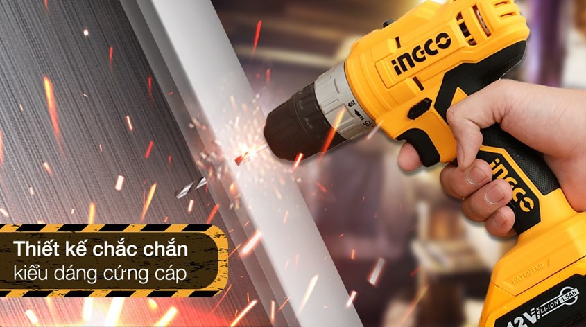 Máy khoan vặn vít pin Ingco CDLI1221 12V có thiết kế chắc chắn và kiểu dáng cứng cáp