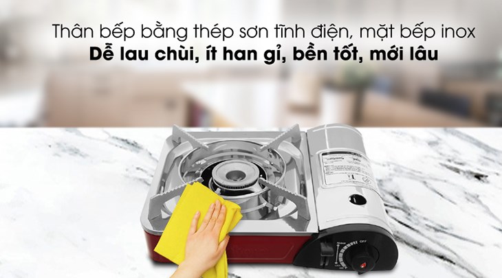 Bếp ga mini Duxton DG-290 được gia công từ thép sơn tĩnh điện màu đỏ giúp người dùng dễ dàng vệ sinh