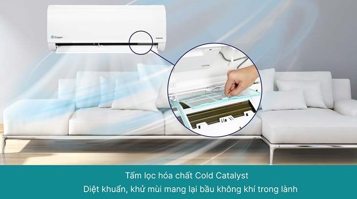 Máy lạnh Casper Inverter 1 HP IC-09TL32 trang bị tấm lọc hóa chất Cold Catalyst có tác dụng giữ, phá hủy các cấu trúc formal-dehyde