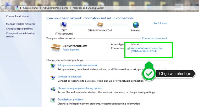 Chọn mạng wifi đang dùng
