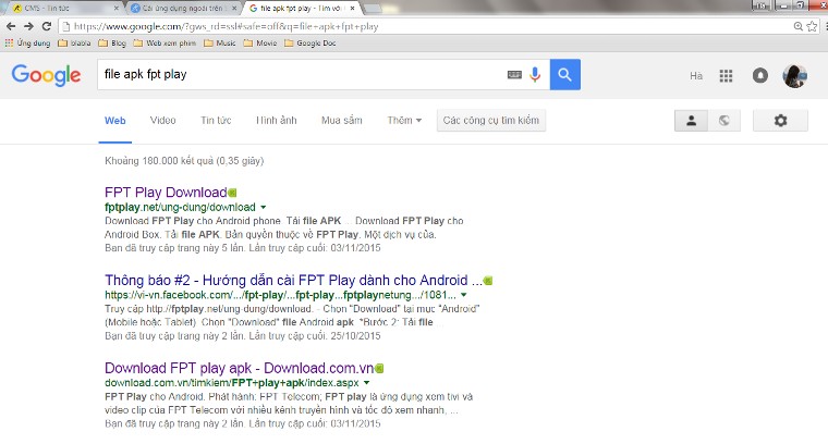 Sử dụng Google tìm file apk