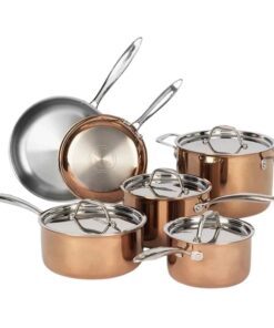 Bộ nồi inox Ciwete set 6 món SS1503-11PCNEW màu đồng (2 chảo inox, 3 quánh, 1 nồi)