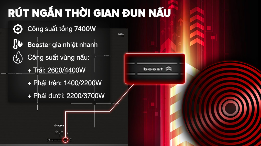 Bếp từ 3 vùng nấu lắp âm Bosch PID631BB1E Bếp từ 3 vùng nấu lắp âm Bosch PID631BB1E