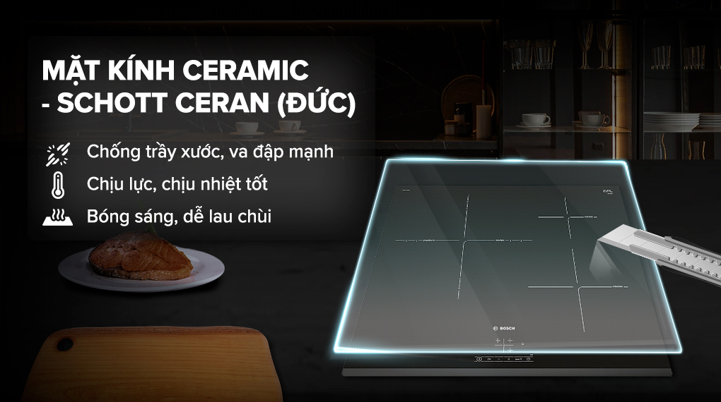 Bếp từ 3 vùng nấu lắp âm Bosch PID631BB1E Mặt kính - Bếp từ ba vùng nấu lắp âm Bosch PID631BB1E