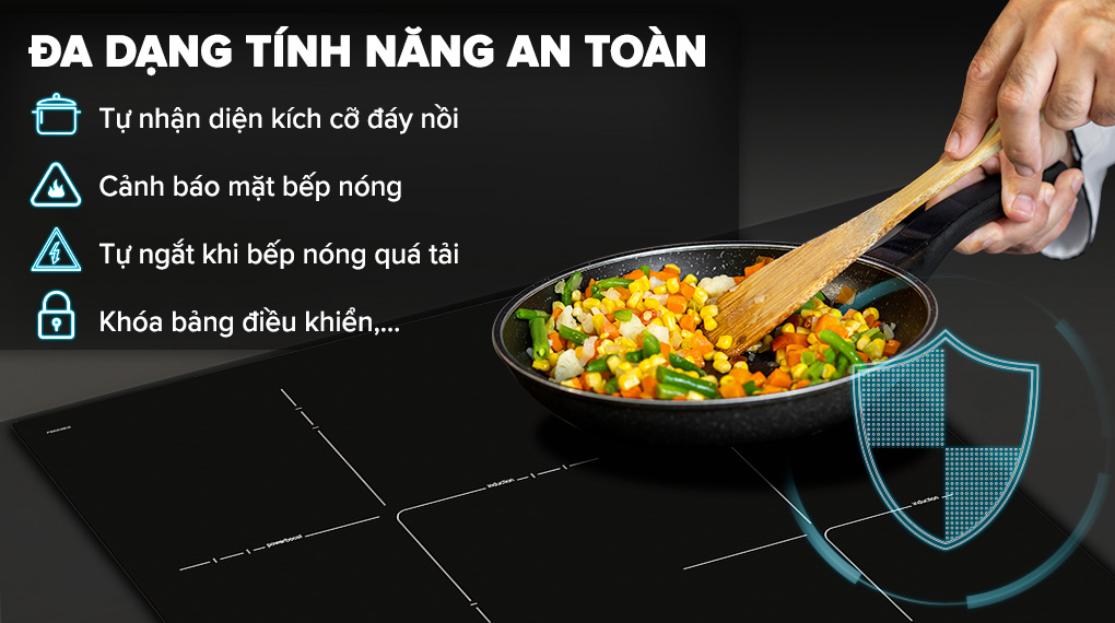Bếp từ 3 vùng nấu lắp âm Bosch PID631BB1E Tính năng an toàn - Bếp từ ba vùng nấu lắp âm Bosch PID631BB1E