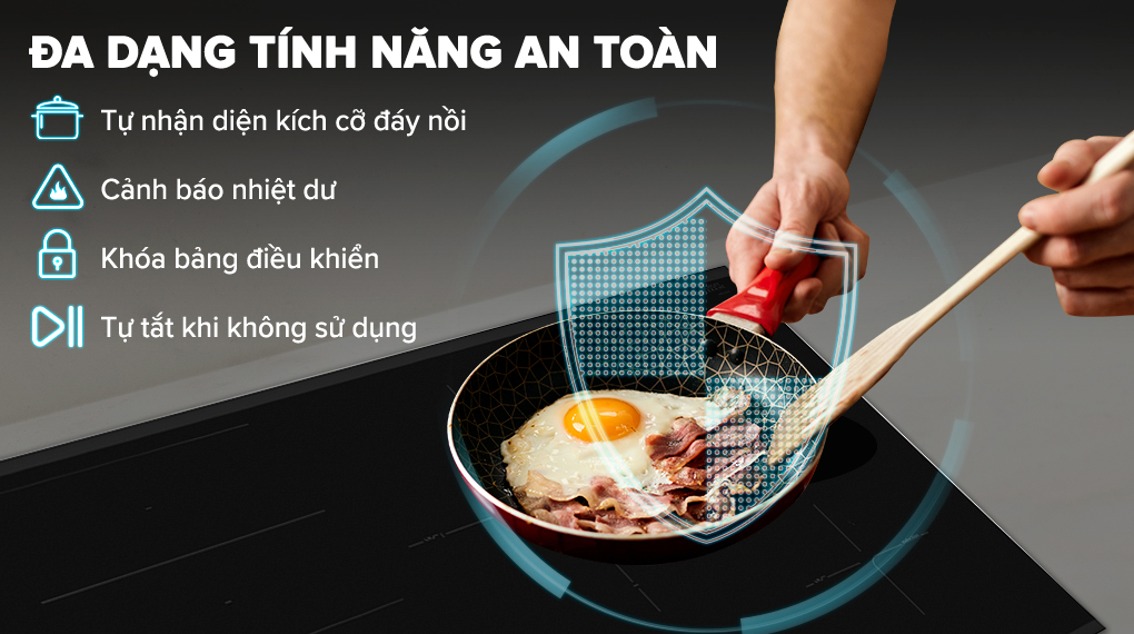 Bếp từ 4 vùng nấu lắp âm Bosch PXE875DC1E Bếp từ 4 vùng nấu lắp âm Bosch PXE875DC1E - Tính năng an toàn