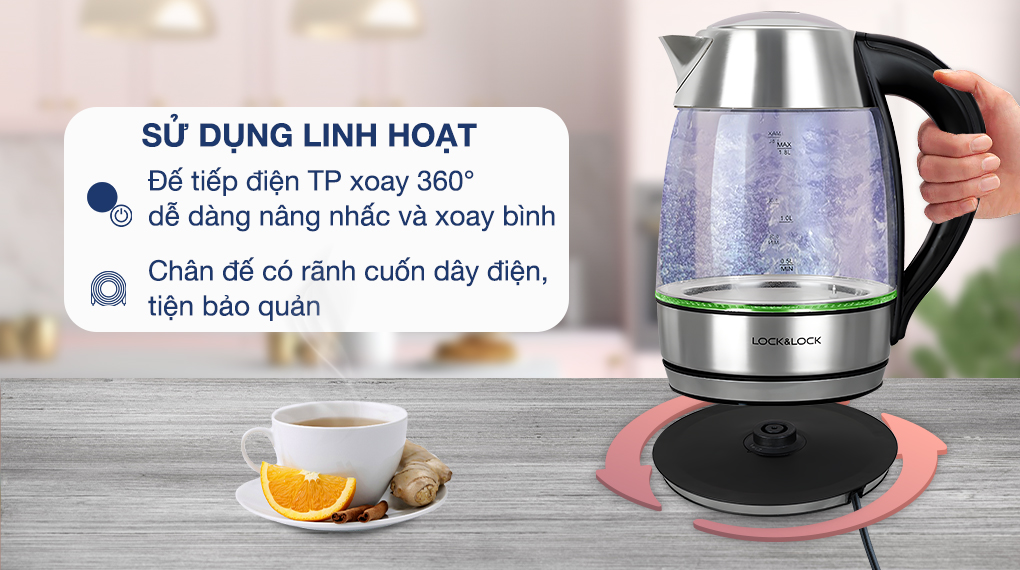 Bình đun siêu tốc Lock&Lock 1.8 lít EJK341 - Đế tiếp điện