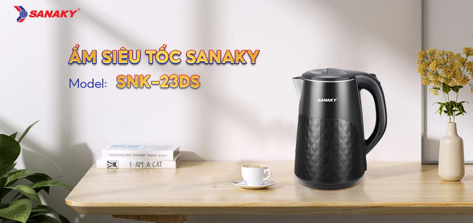 Ấm siêu tốc Sanaky SNK-23DS Bình đun siêu tốc Sanaky 1.8 lít SNK-23D-1S