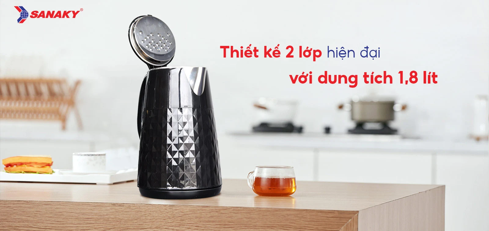 Thiết kế hiện đại 2 lớp với dung tích 1,8L Thiết kế hiện đại 2 lớp với dung tích 1,8L