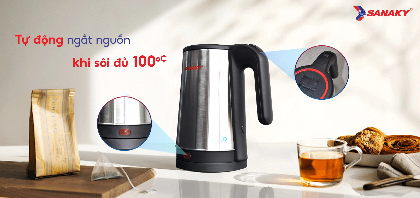 Tự động ngắt nguồn khi sôi đủ 100 độ C
