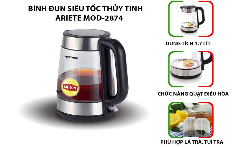 Bình đun siêu tốc thủy tinh Ariete MOD-2874 - Hàng chính hãng