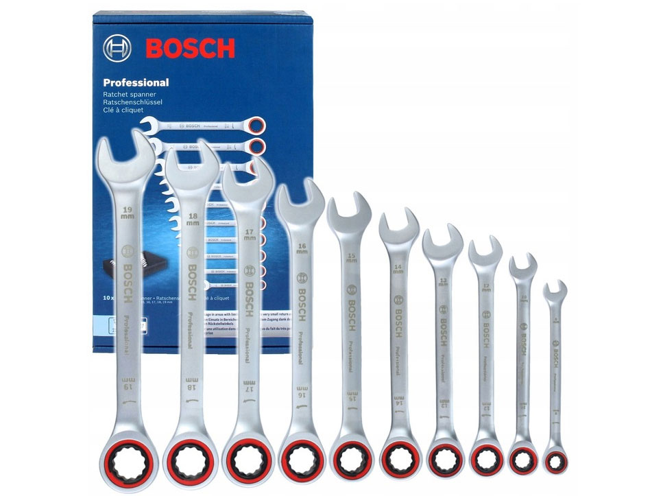 Bộ cờ lê vòng miệng tự động 10 món Bosch 1600A02AU0 Bộ cờ lê 10 món thép trắng Bosch (1600A02AU0)