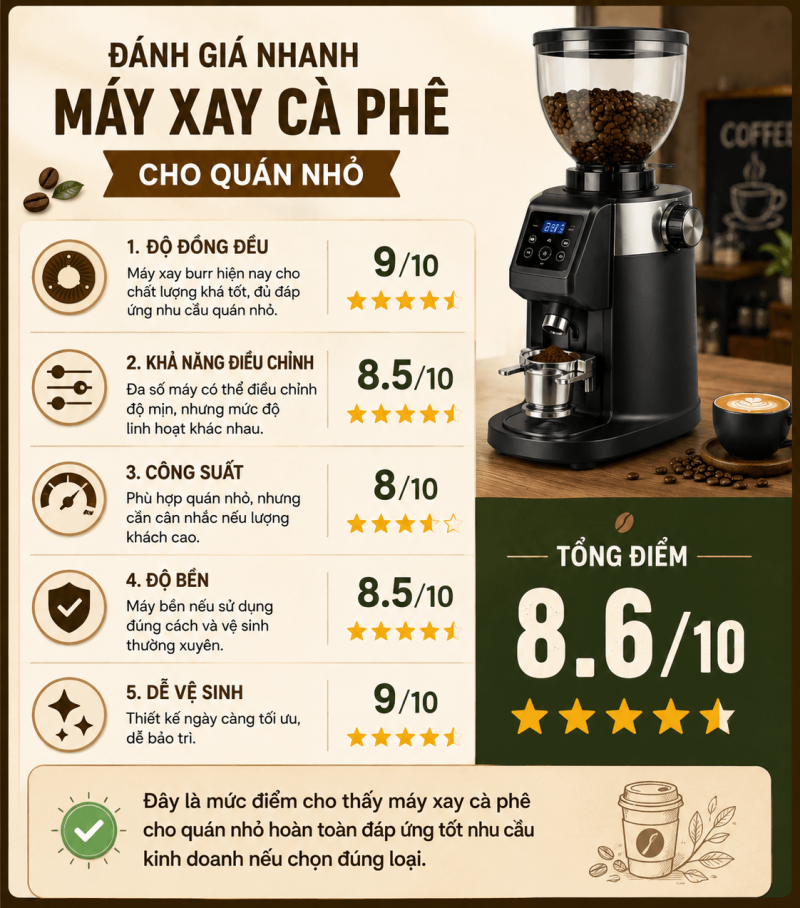 Review nhanh máy xay cà phê cho quán nhỏ: Những tiêu chí không nên bỏ qua