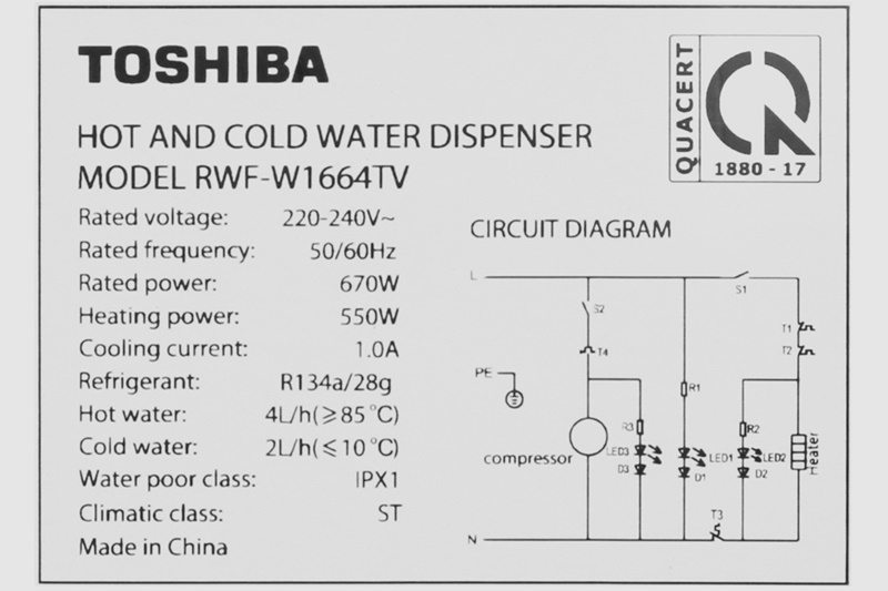 Cây nước nóng lạnh Toshiba RWF-W1664TV(W1) Có nhiệt độ làm nóng nước từ 85 - 90 độ C, làm lạnh nước từ 6 - 8 độ C - Cây nước nóng lạnh Toshiba RWF-W1664TV(W1)