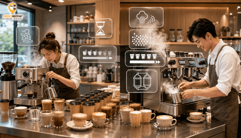 Máy pha cà phê công suất nhỏ có phù hợp để kinh doanh không? Kinh nghiệm chọn máy cho quán nhỏ