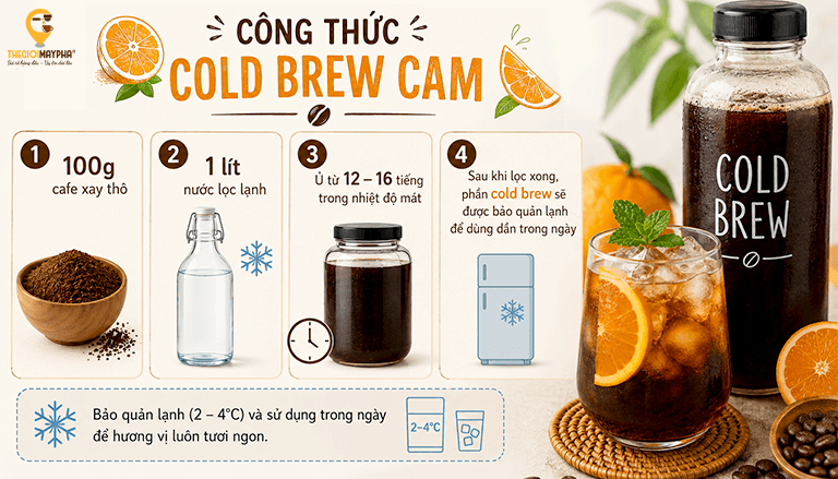 Công thức cold brew cam đang được giới trẻ yêu thích hiện nay