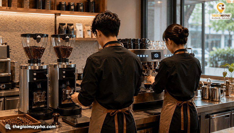 Máy xay cà phê nào phù hợp cho quán đông khách? Kinh nghiệm lựa chọn để phục vụ nhanh và ổn định