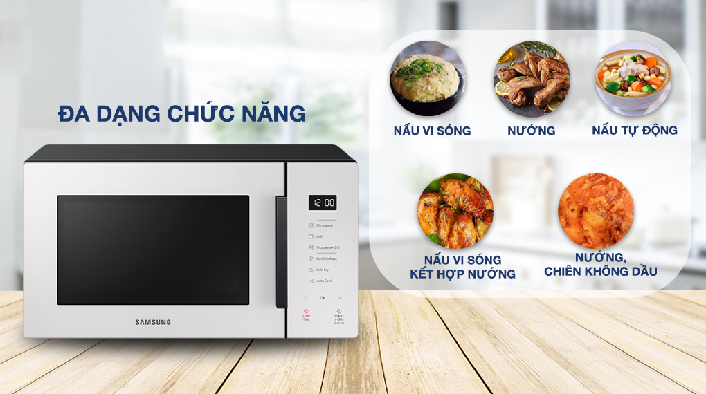 Lò vi sóng có nướng Samsung MG23T5018CE/SV 23 lít - Chức năng Lò vi sóng có nướng Samsung MG23T5018CE/SV 23 lít Lò vi sóng có nướng Samsung MG23T5018CE/SV 23 lít - Chức năng