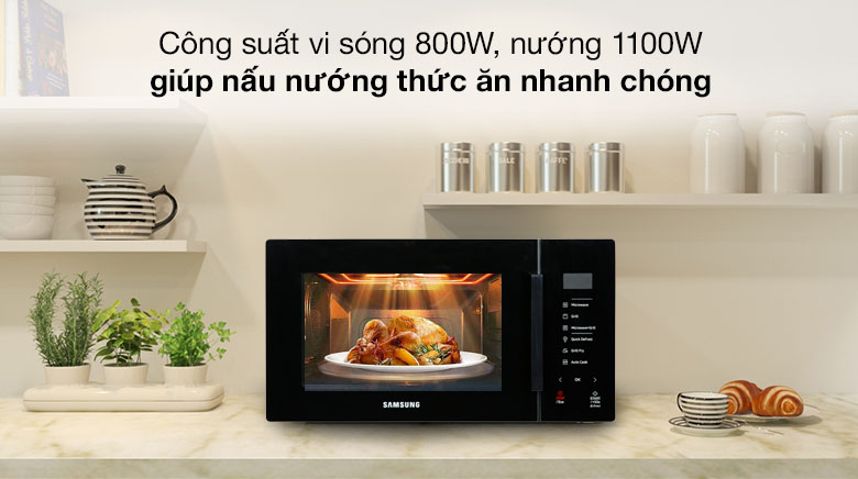 Công suất mạnh mẽ - Lò vi sóng có nướng Samsung MG23T5018CK/SV 23 Lít Lò vi sóng có nướng Samsung MG23T5018CK/SV 23 lít