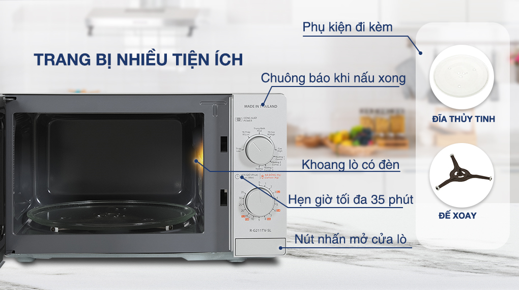 Lò vi sóng có nướng Sharp R-G211TV-SL 21 lít - Tiện ích Lò vi sóng có nướng Sharp R-G211TV-SL Lò vi sóng có nướng Sharp R-G211TV-SL 21 lít - Tiện ích