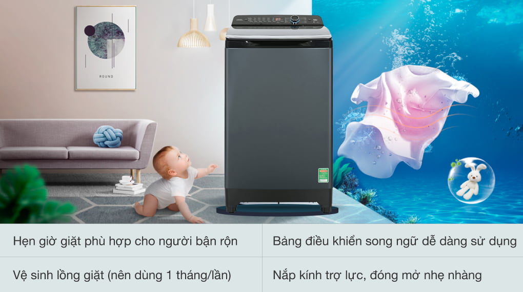 Máy giặt Aqua Inverter 12 kg AQW-FR120HT BK - Tiện ích Máy Giặt Aqua 12 kg AQW-FR120HT(BK) Máy giặt Aqua Inverter 12 kg AQW-FR120HT BK - Tiện ích