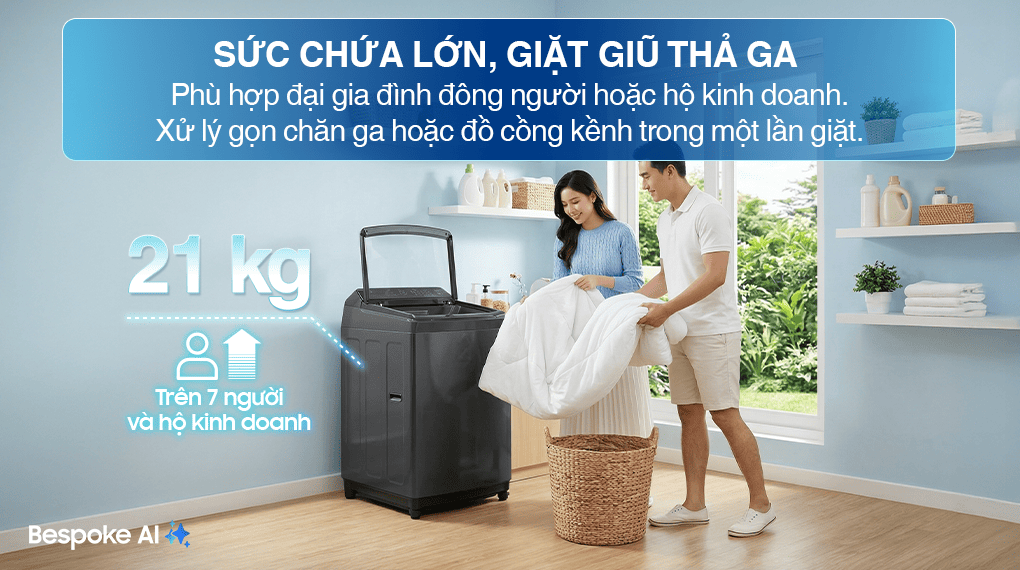 Máy Giặt Samsung Inverter AI 21 kg WA80F21B9BSV Máy giặt Samsung Inverter AI 21 kg WA80F21B9BSV