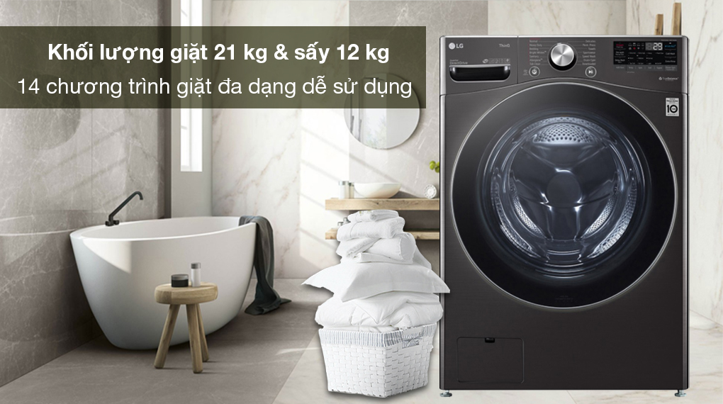 Máy Giặt Sấy LG Inverter 21/12 kg F2721HVRB Máy giặt sấy LG Inverter 21 kg F2721HVRB - Khối lượng giặt 21 kg và sấy 12 kg, trang bị 14 chương trình giặt sấy đa dạng dễ sử dụng