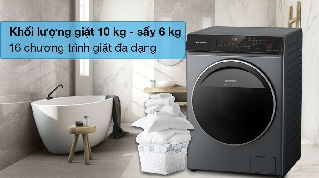 Máy giặt sấy Panasonic Inverter 10 kg NA-S106FC1LV - Khối lượng giặt 10 kg, sấy 6 kg và trang bị 16 chương trình giặt đa dạng Máy Giặt Sấy Panasonic 10/6 kg NA-S106FC1LV Máy giặt sấy Panasonic Inverter 10 kg NA-S106FC1LV - Khối lượng giặt 10 kg, sấy 6 kg và trang bị 16 chương trình giặt đa dạng