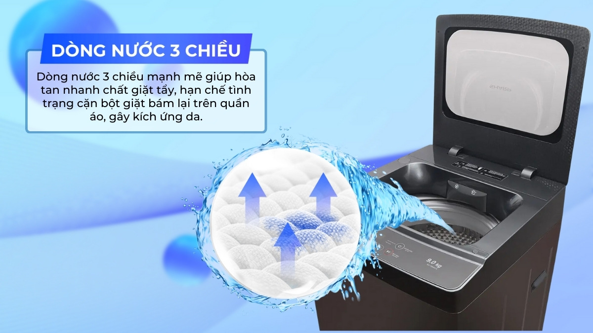 Máy Giặt Sharp 10 kg ES-Y100HV-S Hệ thống thác nước thông minh giúp hòa tan nhanh và hiệu quả chất giặt tẩy