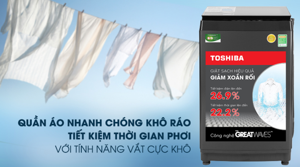 Máy Giặt Toshiba Inverter 9 kg AW-DK1000FV(KK) Máy giặt Toshiba Inverter 9.0 kg AW-DK1000FV(KK) - Chế độ vắt cực khô
