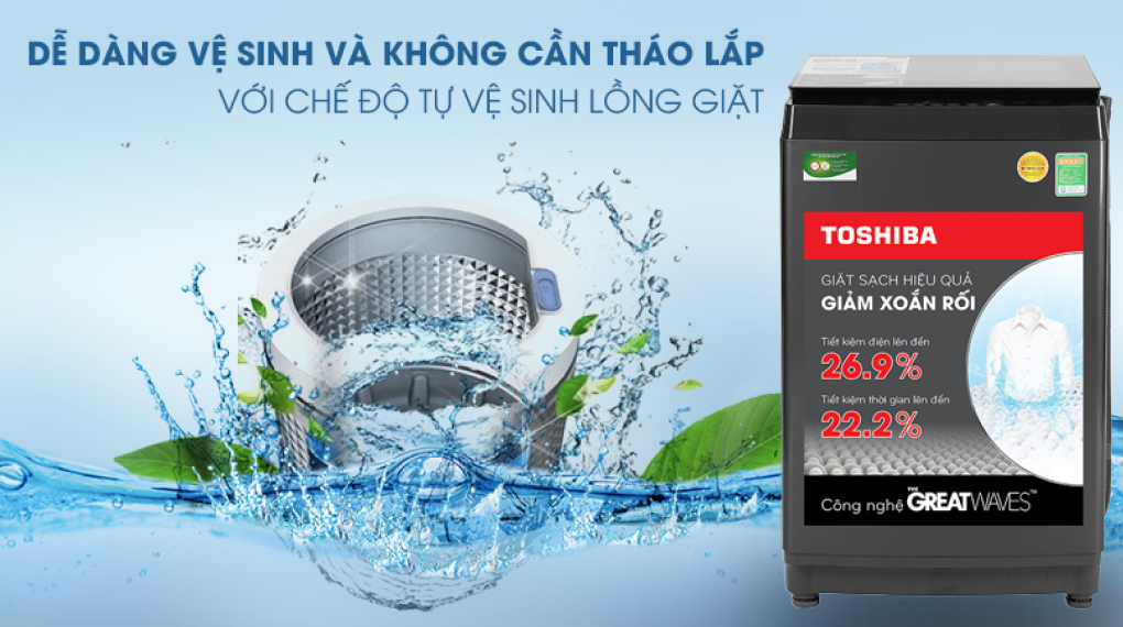 Máy Giặt Toshiba Inverter 9 kg AW-DK1000FV(KK) Máy giặt Toshiba Inverter 9.0 kg AW-DK1000FV(KK) - Vệ sinh lồng giặt