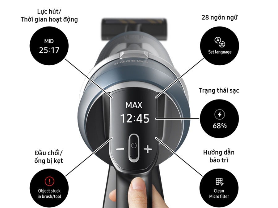 may-hut-bui-bespoke-samsung-vs20b95993b-sv-73659-8 Hiển thị trạng thái hút bụi