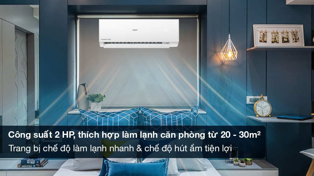 Máy Lạnh Aqua Inverter 2 HP AQA-RV18QE Máy lạnh AQUA Inverter 2 HP AQA-RV18QE - Công suất 2 HP phù hợp diện tích từ 20 - 30m2, trang bị chế độ làm lạnh nhanh và hút ẩm tiện lợi