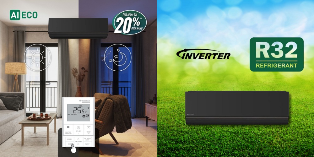 Máy Lạnh Panasonic Inverter 1 HP CU/CS-AU9BKH-8 Máy Lạnh Panasonic CU/CS-AU9BKH-8 tích hợp công nghệ Inverter kết hợp chế độ ECO A.I