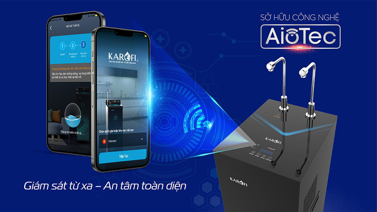 Máy Lọc Nước Nóng Lạnh Karofi KAD-N69 Karofi KAD-N69 trang bị công nghệ Aiotec chủ động quản lý tiện lợi